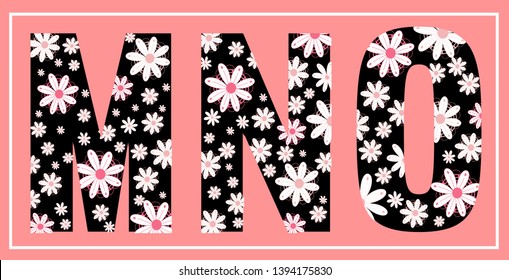 
Floral Alphabet Font M,N,O. Letters with romantic floral design - vector illustration alphabet flower

