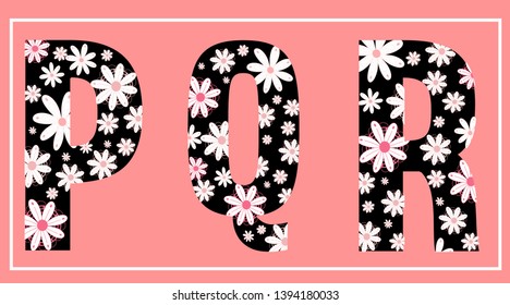 
Floral Alphabet Font P,Q,R. Letters with romantic floral design - vector illustration alphabet flower
