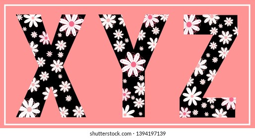 
Floral Alphabet Font X,Y,Z. Letters with romantic floral design - vector illustration alphabet flower

