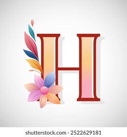 Floral alphabet H, Initial letter for wedding invitations, greeting cards, logos, posters, and other design