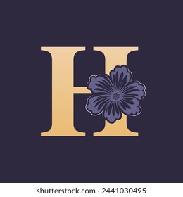 Floral alphabet H Logo with Flower. Initial Letter H Logo Template