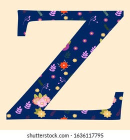 floral alphabet isolated on a colored background