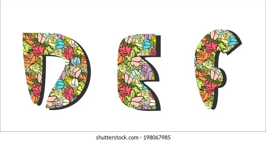 Floral alphabet isolated on white background
