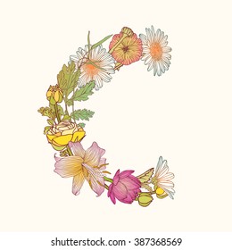 Floral alphabet. Letter C