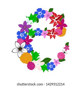 Floral Alphabet Letter. Colorfull on White Design. Vector illustration.