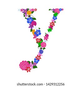 Floral Alphabet Letter. Colorfull on White Design. Vector illustration.