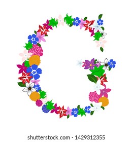 Floral Alphabet Letter. Colorfull on White Design. Vector illustration.