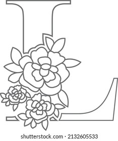 Floral alphabet letter coloring book for kids. Vector illustration of educational alphabet latter with flower art work coloring pages. 
Doodle style.