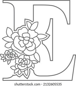 Floral alphabet letter coloring book for kids. Vector illustration of educational alphabet latter with flower art work coloring pages. 
Doodle style.