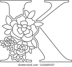 Floral alphabet letter coloring book for kids. Vector illustration of educational alphabet latter with flower art work coloring pages. 
Doodle style.