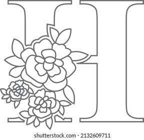 Floral alphabet letter coloring book for kids. Vector illustration of educational alphabet latter with flower art work coloring pages. 
Doodle style.