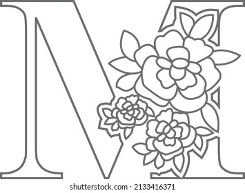 Libro de colorear con letras florales para los niños. Ilustración vectorial del alfabeto educativo último con las páginas de coloreado de obras de arte floral. 
Estilo Doodle.