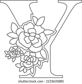 Floral alphabet letter coloring book for kids. Vector illustration of educational alphabet latter with flower art work coloring pages. 
Doodle style.