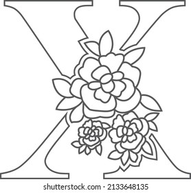 Floral alphabet letter coloring book for kids. Vector illustration of educational alphabet latter with flower art work coloring pages. 
Doodle style.
