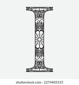Floral alphabet letter coloring book for adults vector illustration.Black and white lines. Lace pattern
