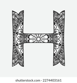 Floral alphabet letter coloring book for adults vector illustration.Black and white lines. Lace pattern