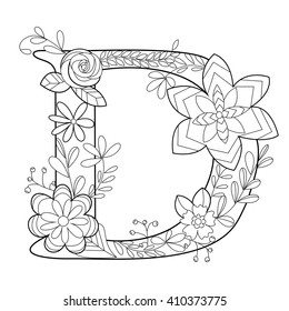 Floral Alphabet Letter Coloring Book Adults Stock Vector (Royalty Free ...