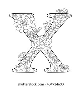 Floral Alphabet Letter Coloring Book Adults Stock Vector (Royalty Free ...