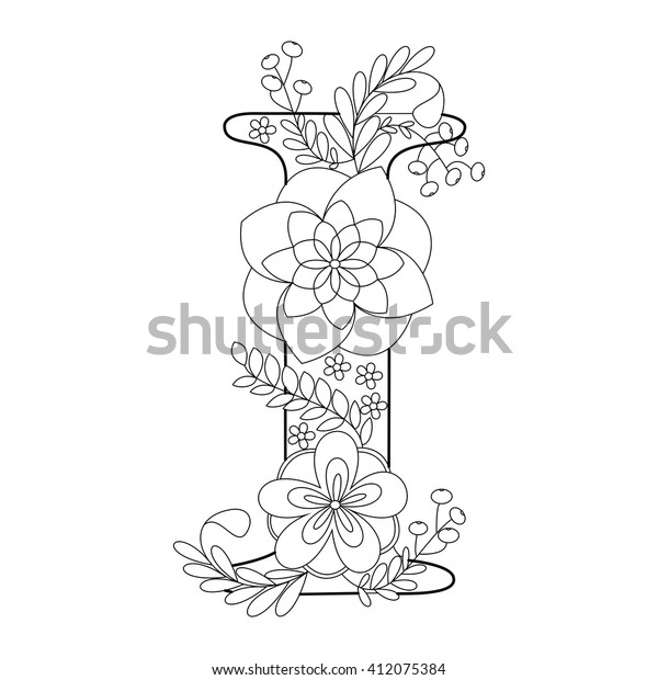 Floral Alphabet Letter Coloring Book Adults Stock Vector Royalty Free 412075384