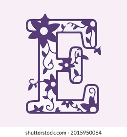 floral alphabet letter e vector art