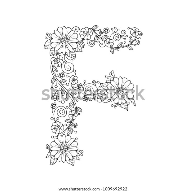 Floral Alphabet Letter F Coloring Book Stock Vector (Royalty Free