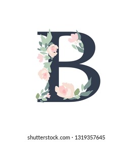 Floral Alphabet - letter В with flowers bouquet composition. Unique collection for wedding invites decoration and many other concept ideas.