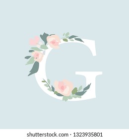 Floral Alphabet - letter G with flowers bouquet composition. Unique collection for wedding invites decoration and many other concept ideas.