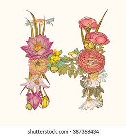 Floral alphabet. Letter H