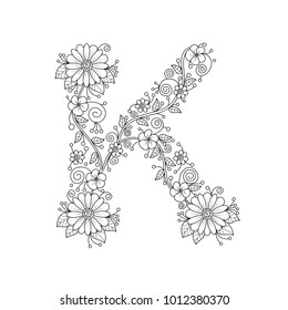 Floral Alphabet Letter K Coloring Book Stock Vector (Royalty Free ...