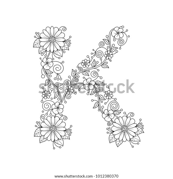 Floral Alphabet Letter K Coloring Book Stock Vector (Royalty Free ...