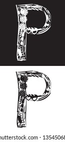 Floral Alphabet letter P black on the white background and white on the black background