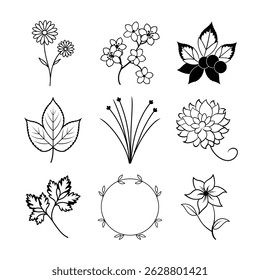 Floral Alphabet Letter Set vector line art