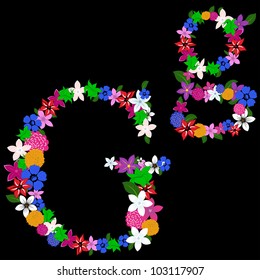 Floral alphabet letter for using in web and print design. Vector illustration.