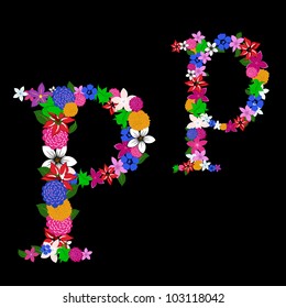 Floral alphabet letter for using in web and print design. Vector illustration.