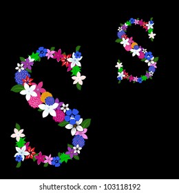 Floral alphabet letter for using in web and print design. Vector illustration.