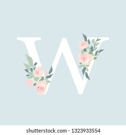 Floral Alphabet - letter W with flowers bouquet composition. Unique collection for wedding invites decoration and many other concept ideas.