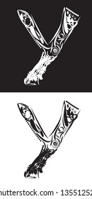 Floral Alphabet letter Y black on the white background and white on the black background