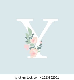 Floral Alphabet - letter Y with flowers bouquet composition. Unique collection for wedding invites decoration and many other concept ideas.