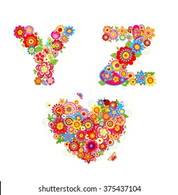 Floral alphabet with letter Y, Z