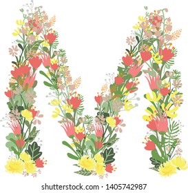 Floral Alphabet letters with flowers bouquet composition. Unique collection for wedding invites decoration and many other concept ideas - Vector