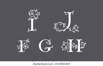 Floral alphabet logo set. Rose flowers in design. Delicate monograms for wedding, boutique, flower business, fashion