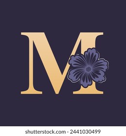 Floral alphabet M Logo with Flower. Initial Letter M Logo Template