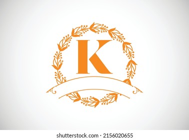 Floral Alphabet monogram letter K. Monogram initials for wedding invitations, greeting cards, logos, posters, and other design