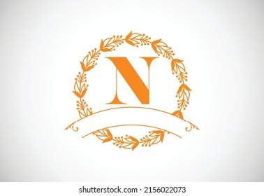 Floral Alphabet monogram letter N. Monogram initials for wedding invitations, greeting cards, logos, posters, and other design