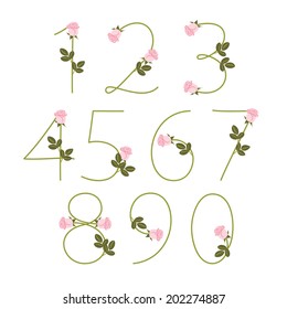 Floral Alphabet. Pink Roses. Numbers 0-9