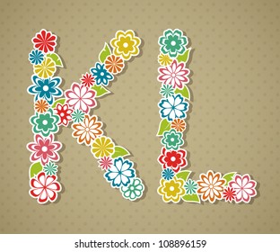 Floral Alphabet in retro style. Vector illustration. Eps10.