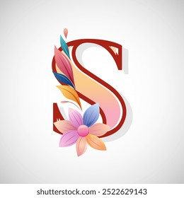 Floral alphabet S, Initial letter for wedding invitations, greeting cards, logos, posters, and other design