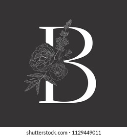 Alfabeto floral e letra serif. ABC decorativo.