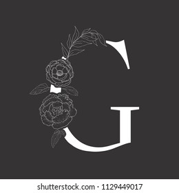 Floral alphabet and serif letter. Decorative ABC.