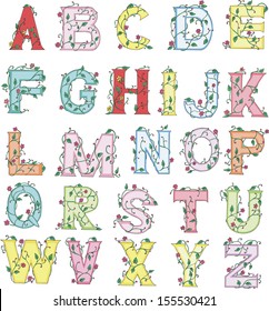 Floral Alphabet Set Colorful Vector Illustrations Stock Vector (Royalty ...